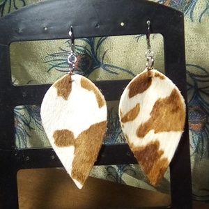 Cream & Brown Animal Print Faux Leather Lobster Hook Earrings